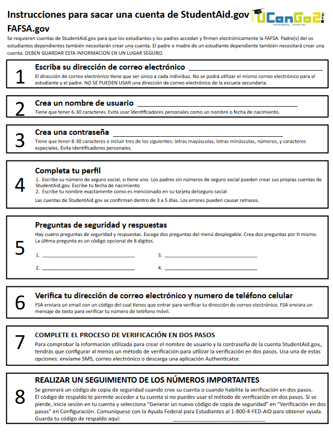 StudentAid.Gov Account Worksheet Spanish