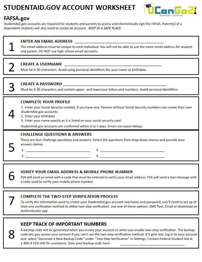 StudentAid.gov Account Worksheet