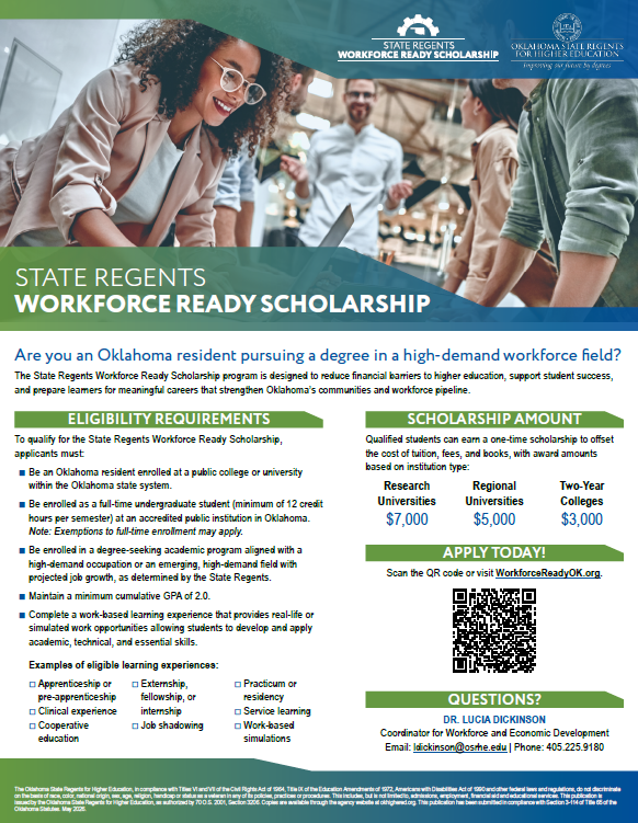 State Regents Workforce Ready Scholarship Flyer