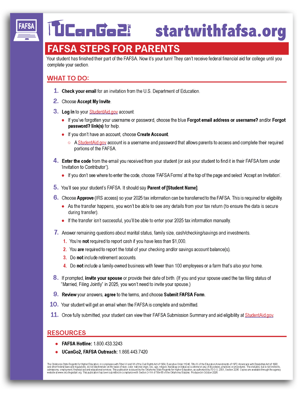 FAFSA Steps for Parents